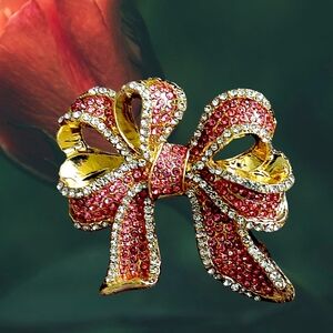 Pink Rhinestone Bow Brooch